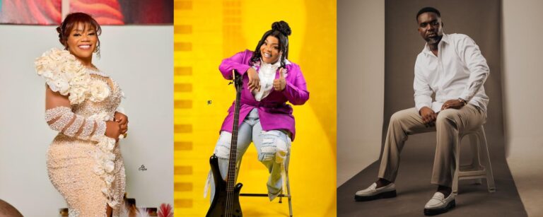 A photogrid of three Ghana Gospel musicians: Joe Mettle, Efe Grace, and Piesie Esther.