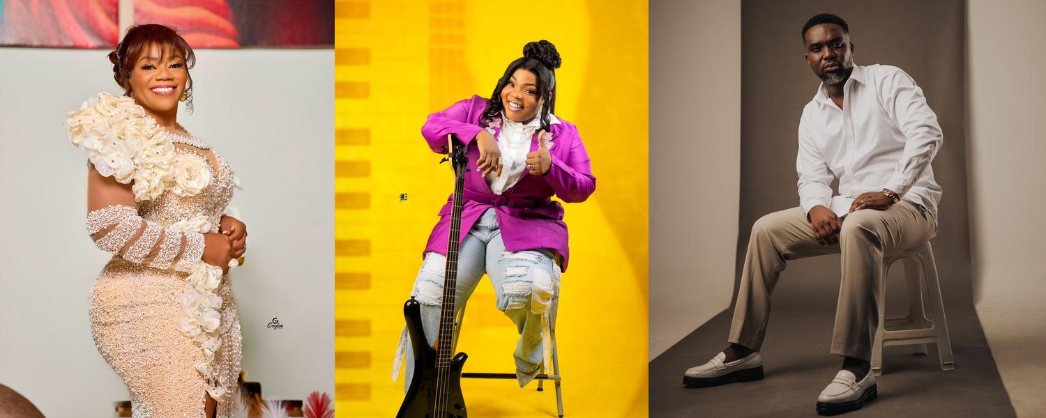 A photogrid of three Ghana Gospel musicians: Joe Mettle, Efe Grace, and Piesie Esther.