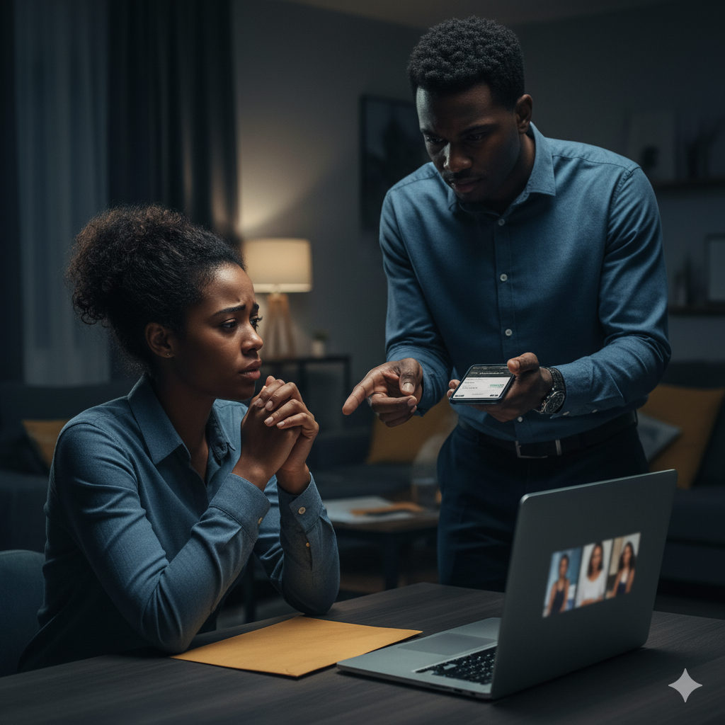 A picture of a black woman being blackmailed at work and looking for a second chance at grace