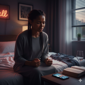 picture of a black girl sitting on her and speaking to God for a second chance at grace