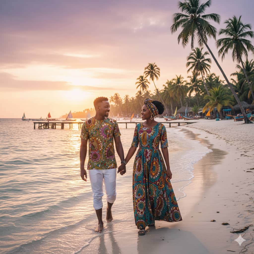 A picture of a Ghanaian couple walking on a beach. Dating tips men must know.
