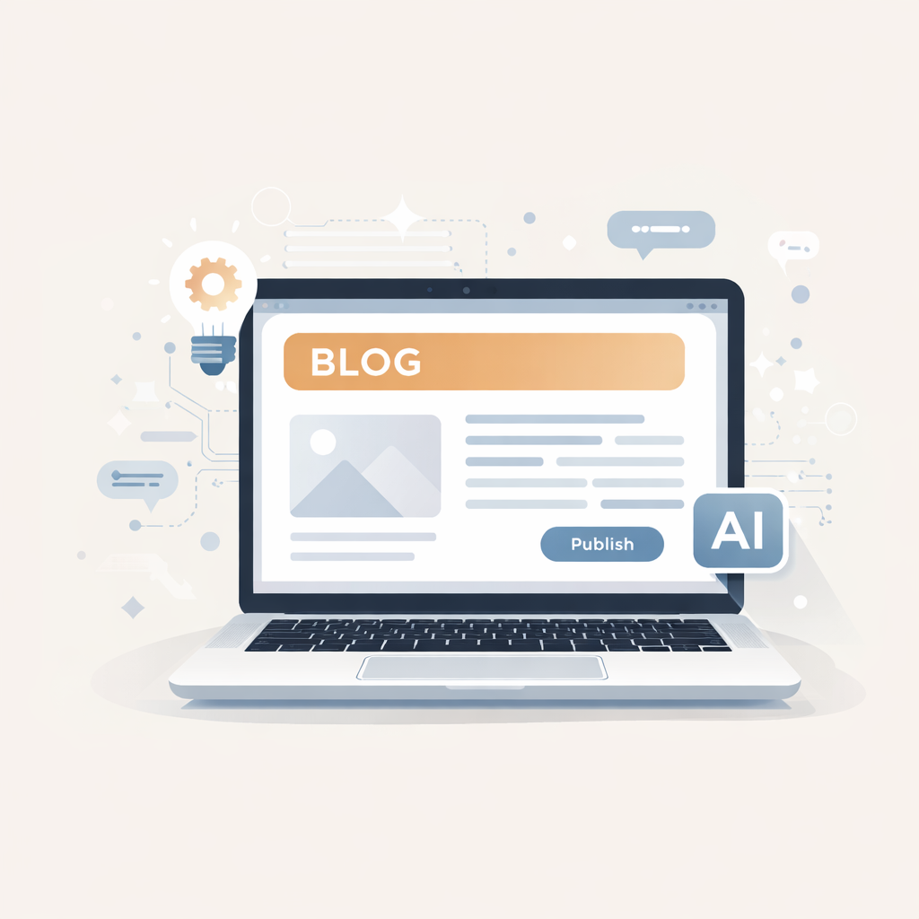 A modern illustration of AI-assisted blogging, showing how to start a blog in 2026 and make money from home using digital tools.
