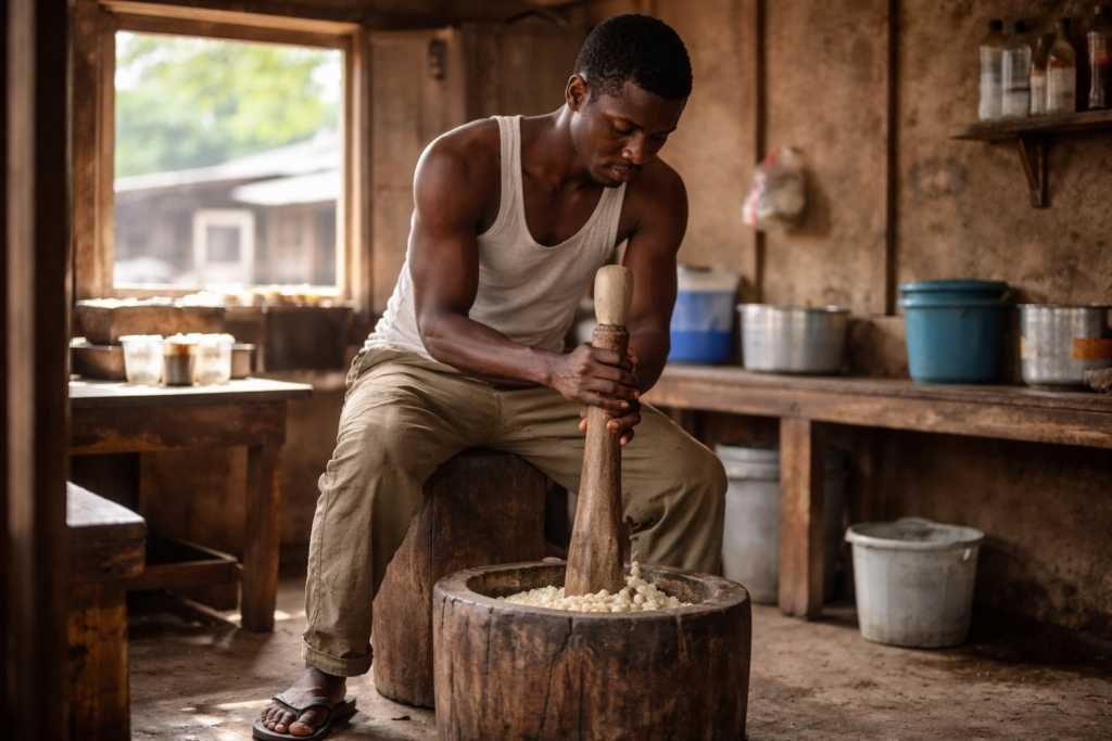 Ernest was a failure in the eyes of many as he worked in a small Ghanaian chop bar, pounding fufu with quiet focus and determination.