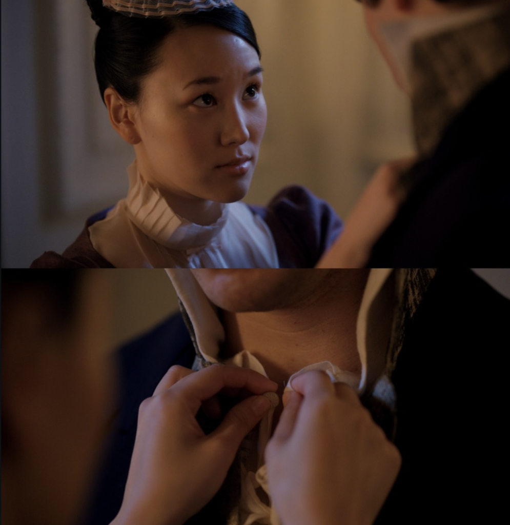 Sophie Beckett and Benedict Bridgerton intimate close-up scene in Bridgerton Season 4 Part 2, emotional tension