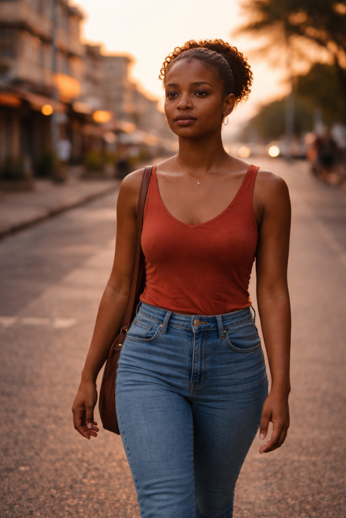 Ghanaian woman walking alone at sunset choosing herself love is not enough in a relationship