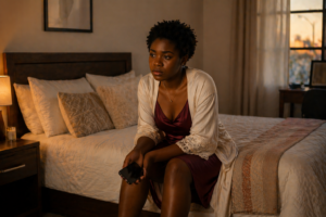 Woman reflecting on signs God is telling you to let go of a relationship while sitting alone on a bed